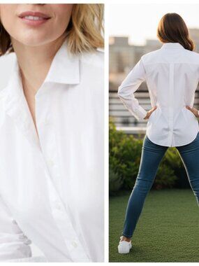 J.McLaughlin White  Cotton Stretch Poplin Button Up Blouse - SIze Large